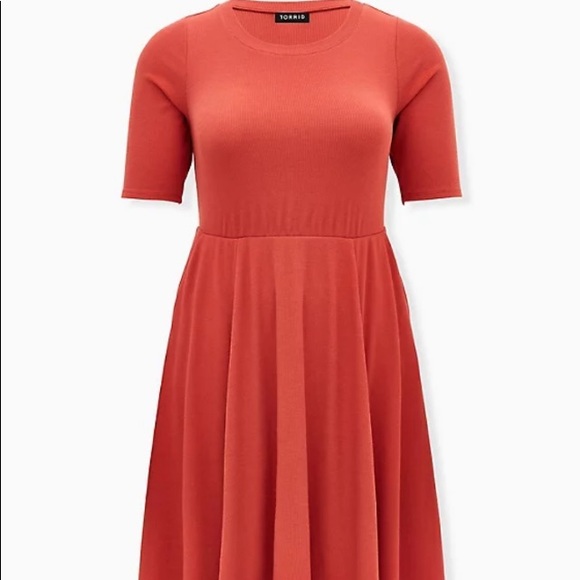 Torrid Valentines Dress Tomato Red Crew Neck Rib Hanky Dress Size 10 - Picture 5 of 9